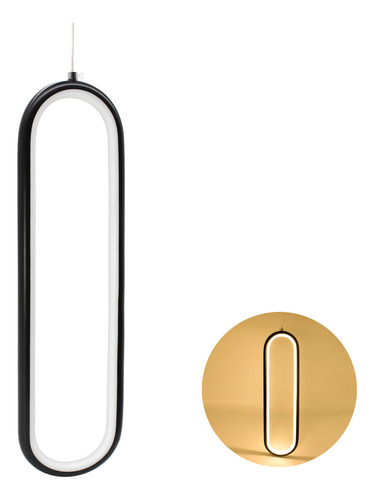 Luminária Pendente Teto Lustre Slim Led Anel Oval Preto 8018