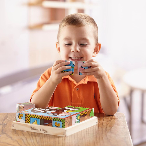Melissa Doug Farm Wooden Cube Puzzle Con Bandeja De Almacena