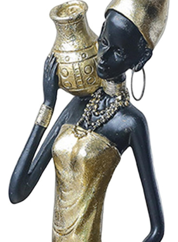 Elegante Escultura De Dama Africana Para 21,5x12x12cm