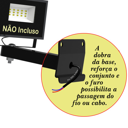 Suporte Refletor Led Inclinado Parede Base L Braço 40 Cm Preto