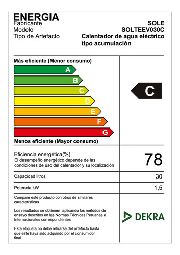 Terma Eléctrica Sole Evolución 1500w 30lt Solteev030c
