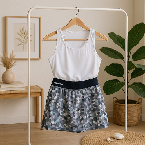 Conjunto Fitness 2 Peças - Saia-shorts E Regata Multicolorido Estampado M