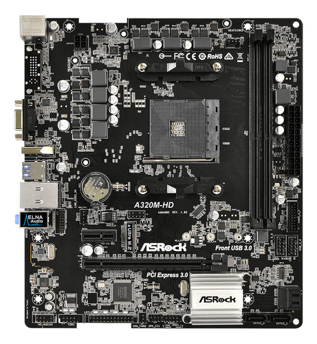 Placa Mãe Asrock Amd Socket Am4 Ddr4 A320m-hd, Conector M.2 Cor Verde-escuro