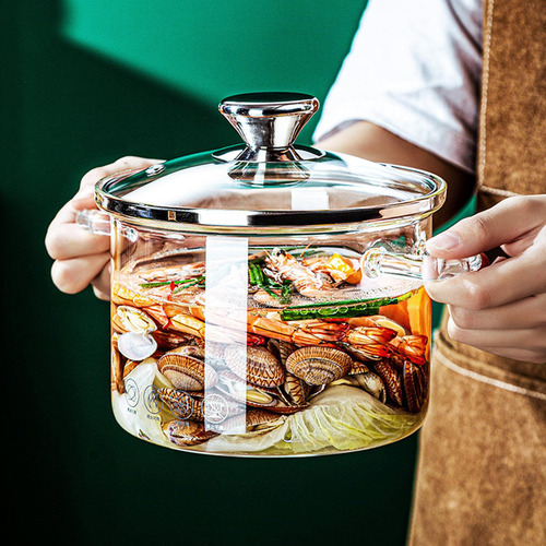 Olla De Vidrio Para Estufa Con Tapa, Utensilios De 1.3l