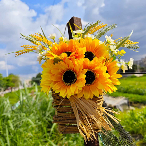 Corona De Flores En Forma De Z, Girasol, Decoración De Cesta
