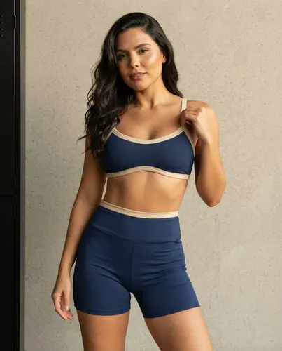 Conjunto Fitness Feminino Top + Short Cós Alto Com Bolso Zero Transparência Poliamida