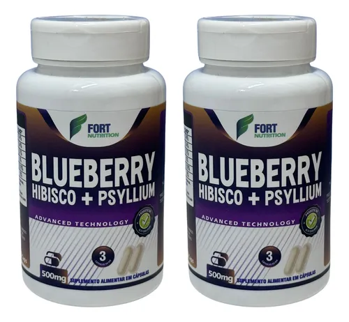 Kit 2x Blueberry Com Hibisco E Psyllium 500mg 2x 60 Caps
