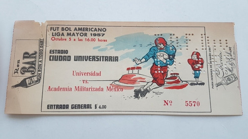 Boleto Antiguo Del Fut Bol Americano Oct. 5 De 1958