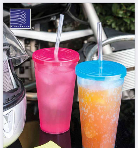 200 Vasos Con Tapa Y Popote 650 Ml