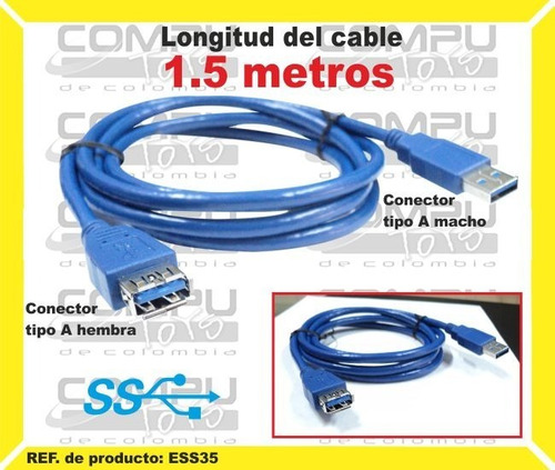 Cable Extensor Usb 3.0 Hasta 1.5 M Ref: Ess35 Computoys Sas