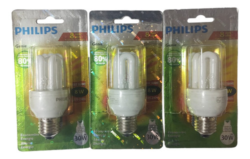 Lampara Bajo Consumo Philips 8w E27 Luz Calida Pack X 3u