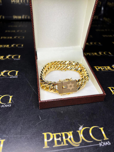 Pulseira Elos Duplos 40 Gramas Ouro 18k 750 Estrela De Davi