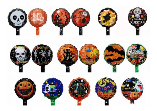 Pack 50 Globos Metálicos 23cm Halloween Con Varilla 