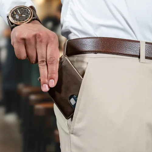 Only Brand Cartera Minimalista De Cuero Genuino Plegable Con