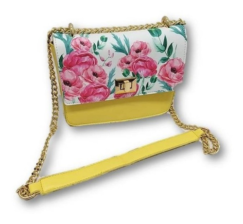 Imagen 1 de 6 de Bolso De Dama Con Correa Cadena Y Flores