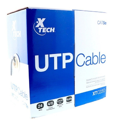 Cable Utp Xtech Xtc-220 24 Awg Cat5 305 Mts Cca Bañado En Co