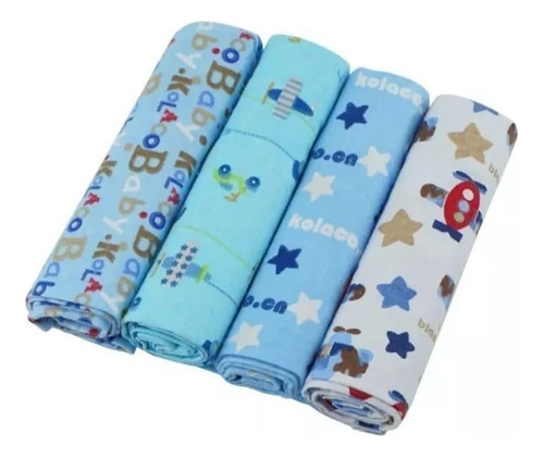 Set 4 Mantas Franela Tutos Bebe Pañales Tela Estampados Bebé