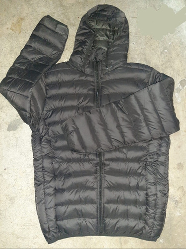 Campera Canelon Vellon Siliconado Capucha Importada Negra