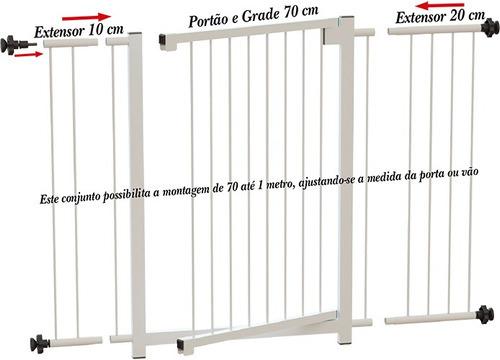 Kit Grade Portão Bebê Pet Divisor Ambiente 70 80 90 100cm