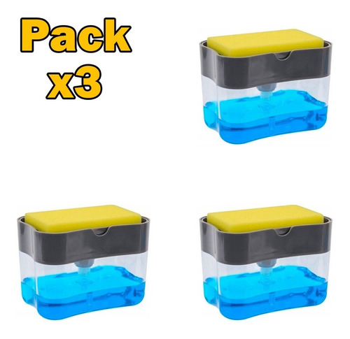 Pack X3 Dispensador De Lavalozas Manual Con Esponja