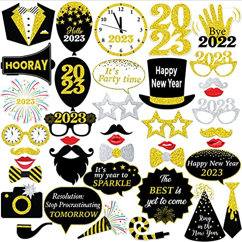 New Years Eve Photo Booth Props 40 Pieces, Glitter New ...