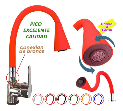 Imagen 2 de 4 de Griferia Monocomando Pico Cisne Flaming Cocina Baño Oferta -