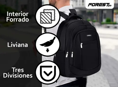Imagen 4 de 10 de Mochila Porta Notebook Forest Calidad Alcolchada Resistente