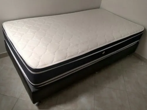 Combo Base Cama 140x190 Y Colchón Ecopillow Semiortopedico