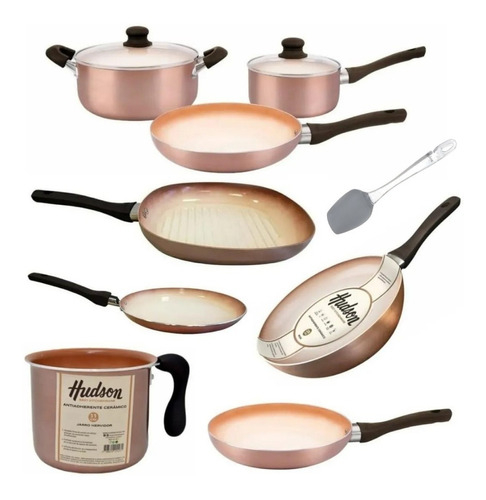 Set De 8 Pzs Cacerola Sarten Wok Bifera Jarro Hudson