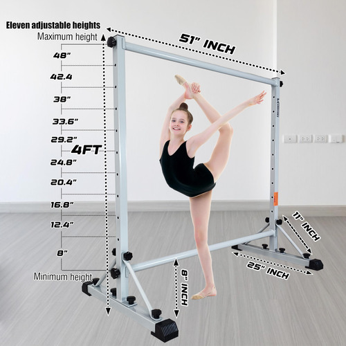 Barra De Ballet Ajustable Portable Fitness 250 Lbs Plateado