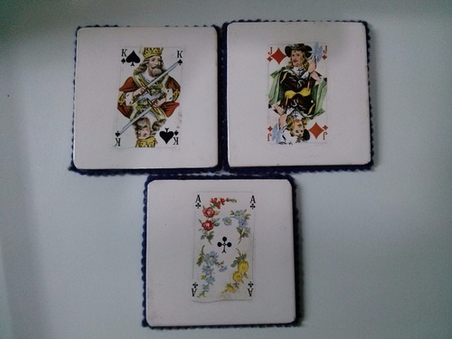 3 Posavasos Ceramica,c/motivo Cartas Poker,reverso Fieltro