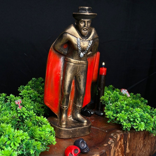 Exu Tranca Rua 22 Cm - Gesso - Umbanda Candomble Cor Dourado