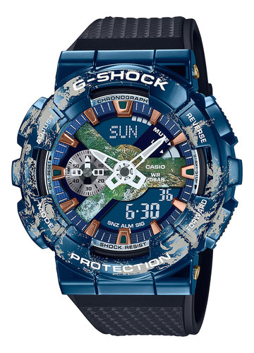 Reloj Hombre Casio Gm-110earth-1adr G-shock Color de la correa Negro Color del bisel Azul Color del fondo Negro