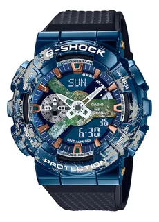 Reloj Hombre Casio Gm-110earth-1adr G-shock Color De La Correa Negro Color Del Bisel Azul Color Del Fondo Negro