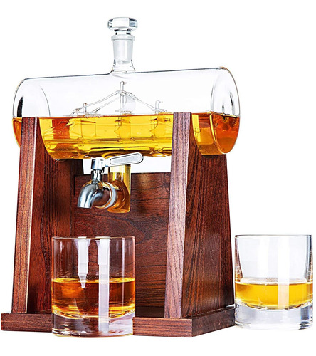 Decantador De Whiskey Jillmo 1.25l, Con 2 Vasos Y Base