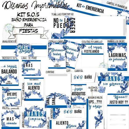 Kit De Baño Imprimible S.o.s. Fiestas, 15, Casamientos Azul