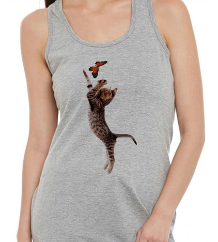 Musculosa Gato Jugando Con Una Mariposa M3