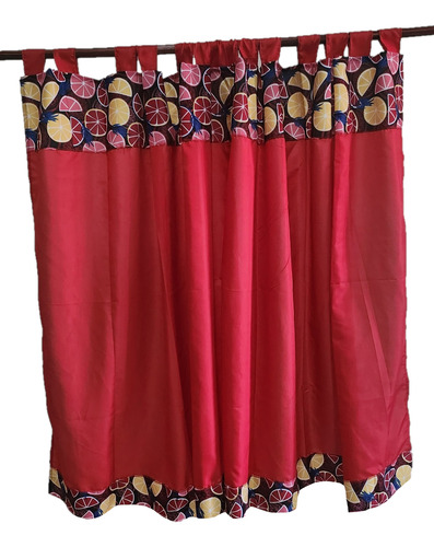Cortina Tela Tropical 1.20m X 90cm Para Habitación Y Cocina Rojo Frutal