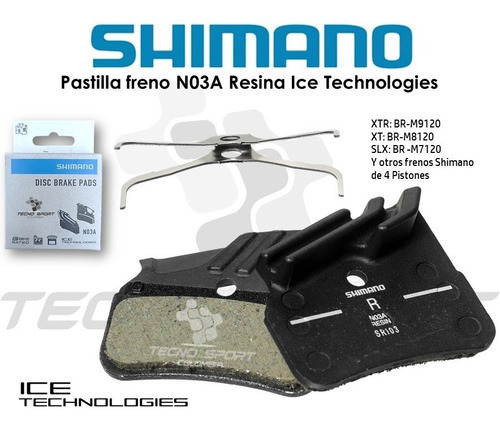 Imagen 3 de 8 de Pastilla Freno Shimano N03a Xtr Xt Slx Refrigerada 4 Pistone