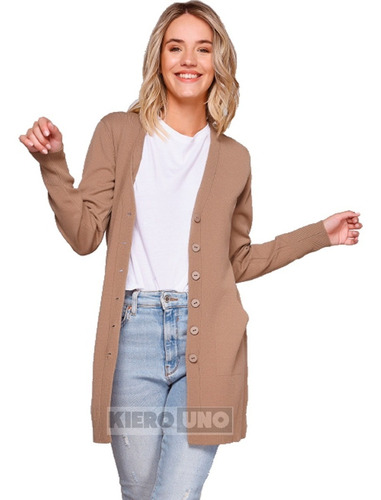 Imagen 1 de 7 de Cárdigan Largo Sweater Saco Con Bolsillos Mujer Kierouno
