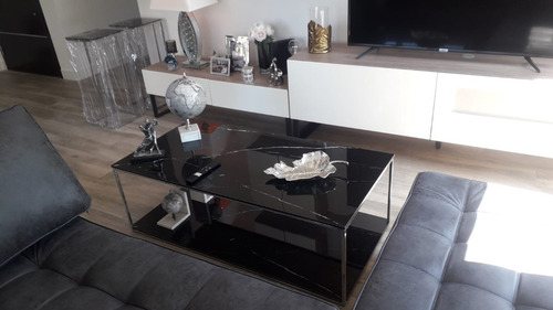 Imagen 2 de 6 de Mesa Ratona Living Moderno C/ Estante Hierro Y Simil Marmol