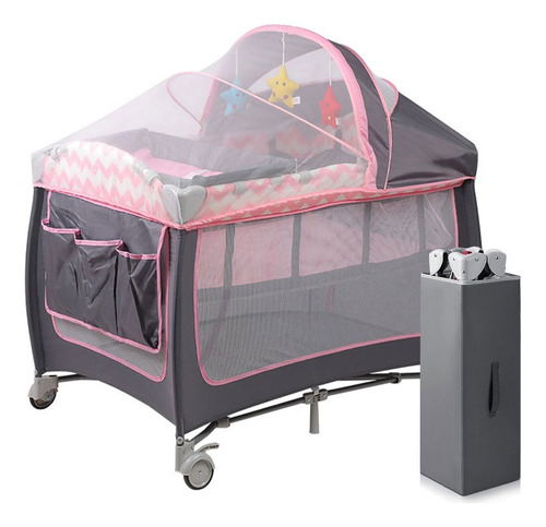 Cuna Corral Bebe Colecho Plegable Con Mosquitero Y Ruedas