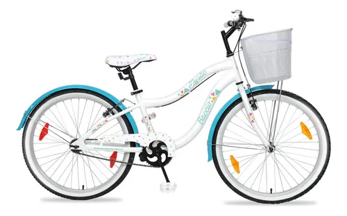 Bicicleta Baccio Mystic Rodado 24 Canasto Guardabarros Blanco Con Verde Ltc