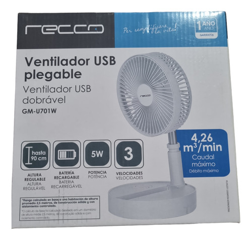 Ventilador Usb Recco Pegable 4,26 M3 /min 3 Velocidades 