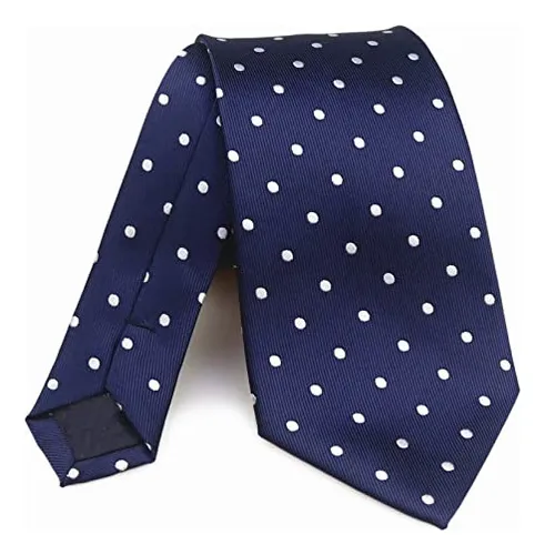 Vinesen Corbata De Seda Con Lunares Blancos Y Azul Marino Pa