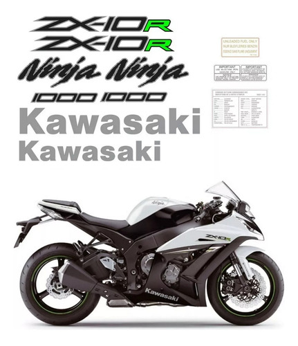 Kit Adesivos Para Kawasaki Ninja Zx-10r 2014 15997 Cor CINZA/VERDE/PRETO