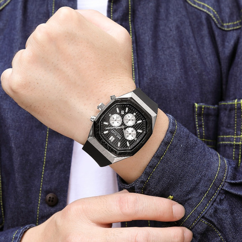 Reloj De Cuarzo Megir Con Cronógrafo Cuadrado Color De La Correa Silver Black