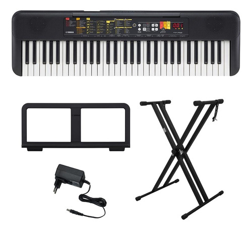 Kit Teclado 61 Teclas Psr F52 Yamaha Com Suporte Em X Cor Preto