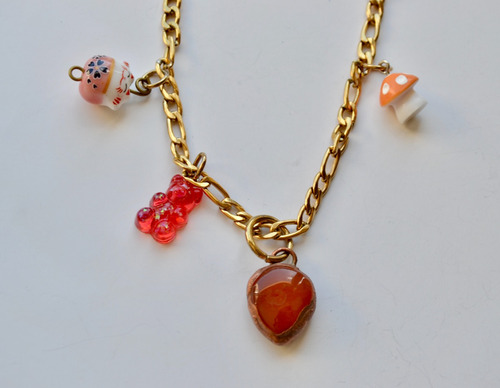Collar Piedra Cornalina Naranja, Oso, Hongo, Gato, Cod1