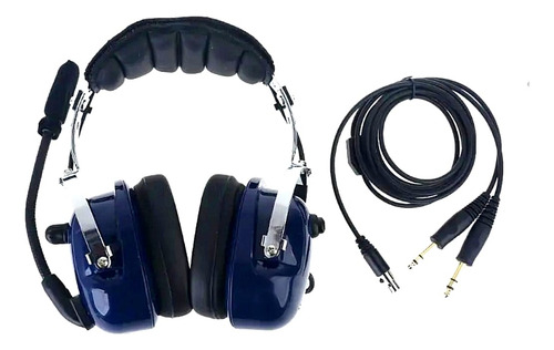 Headset Fone Piloto Aviao Cirrus Cessna Embraer Piper Maule Cor Azul-marinho Luz Azul-escuro